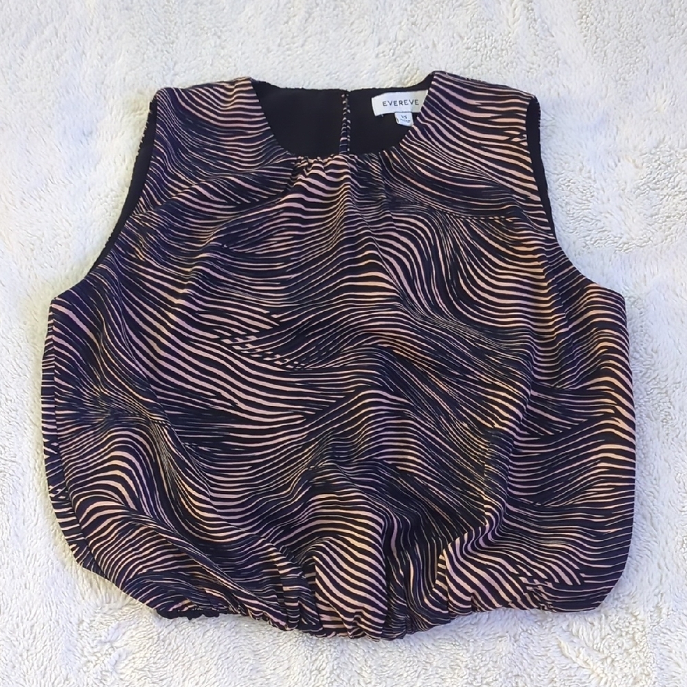 Evereve Black, Pink, Navy Wave-Print Sleeveless Blouson Top